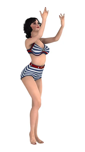 3D rendering Pinup κορίτσι σε λευκό — Φωτογραφία Αρχείου