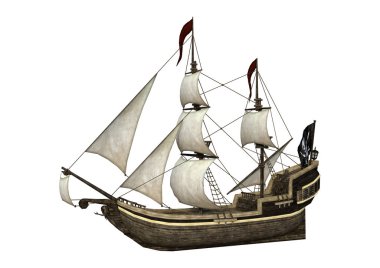 3D render korsan gemisi beyaz