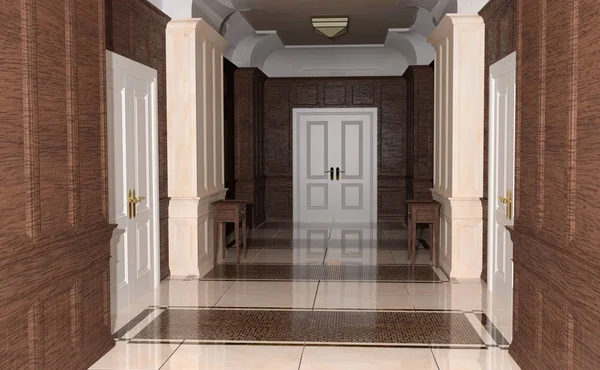 Hotel korytarz renderowania 3D — Zdjęcie stockowe