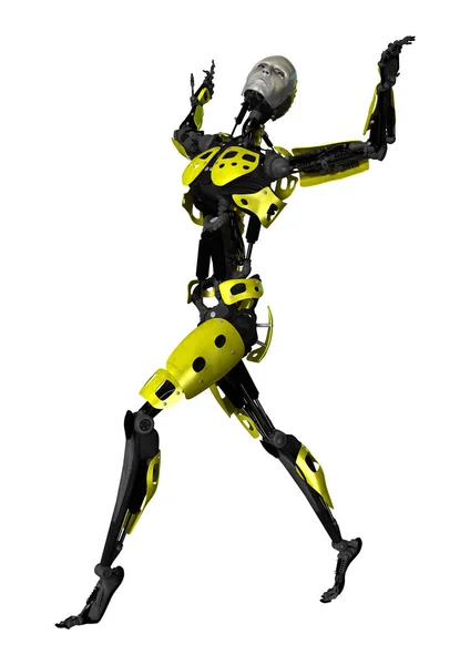 3D-рендеринг мужского робота, танцующего на белом — стоковое фото