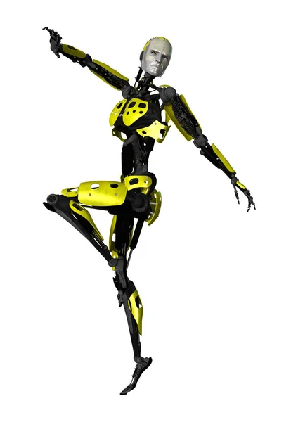3D renderização robô masculino dançando no branco — Fotografia de Stock