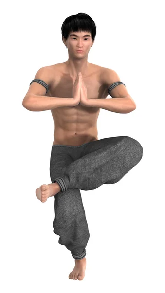 Representación 3D Lucha contra el monje en blanco —  Fotos de Stock