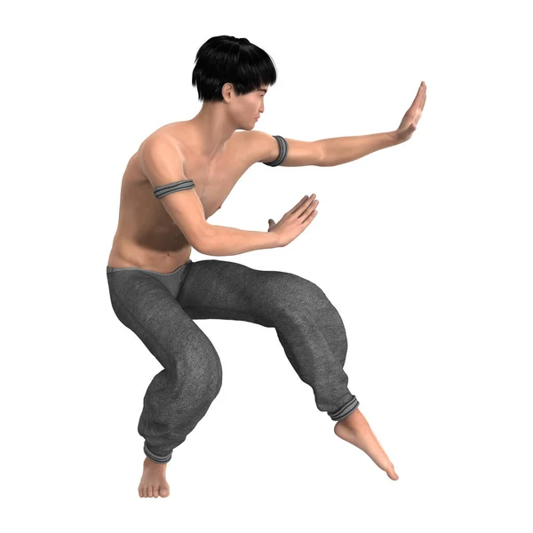 3D vykreslování boj Monk na bílém — Stock fotografie