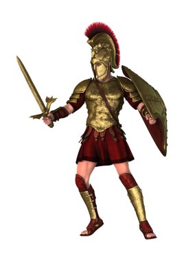 3D render Spartalı savaşçı beyaz