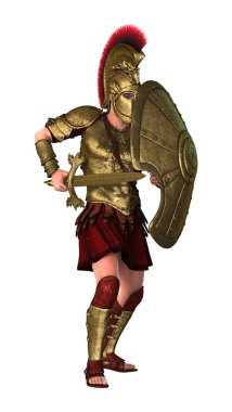 3D render Spartalı savaşçı beyaz