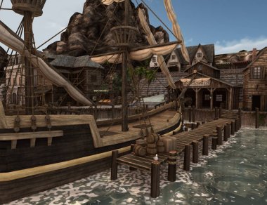 3D render korsan hazine Islnad