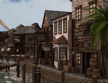 3D render korsan hazine Islnad