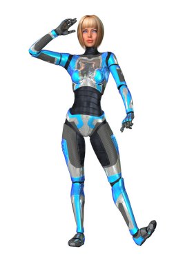 3D render kadın Robot üzerinde beyaz