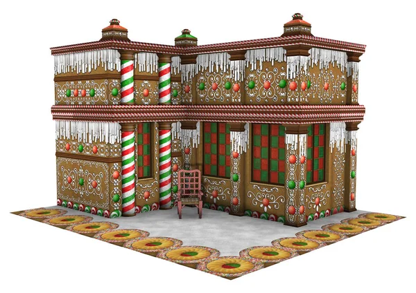 3D Representación de Navidad Casa de pan de jengibre en blanco —  Fotos de Stock