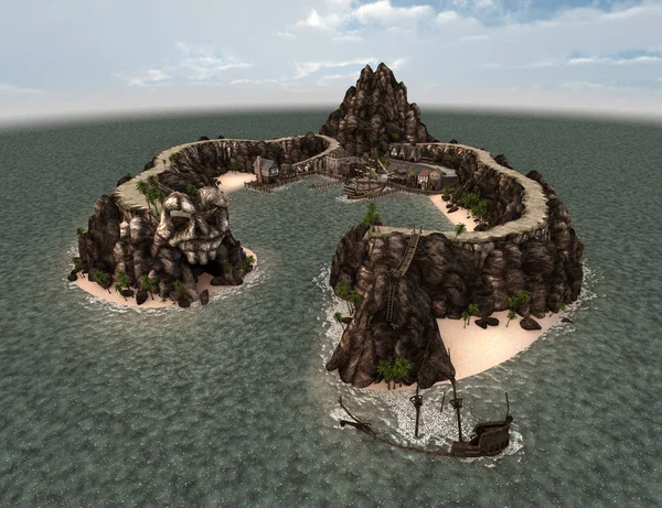 3D render korsan hazine Islnad