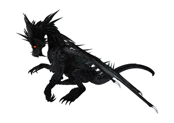 Dragón negro de renderizado 3D en blanco —  Fotos de Stock