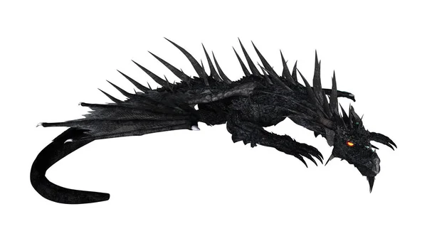 Dragón negro de renderizado 3D en blanco — Foto de Stock