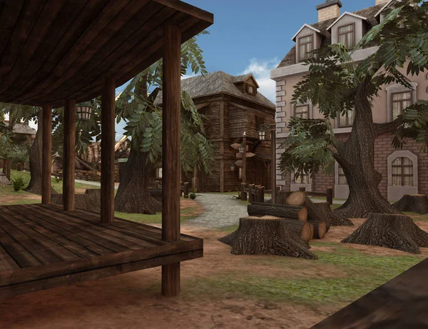 Renderização 3D Pirate Village — Fotografia de Stock