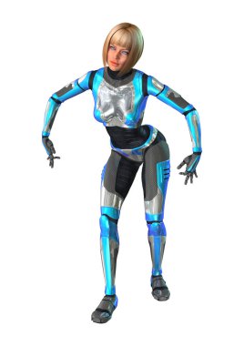 3D render kadın Robot üzerinde beyaz