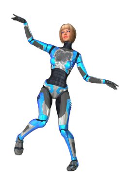 3D render kadın Robot üzerinde beyaz
