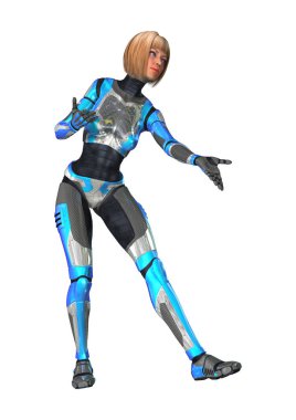 3D render kadın Robot üzerinde beyaz