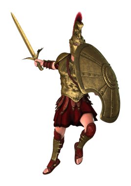 3D render Spartalı savaşçı beyaz