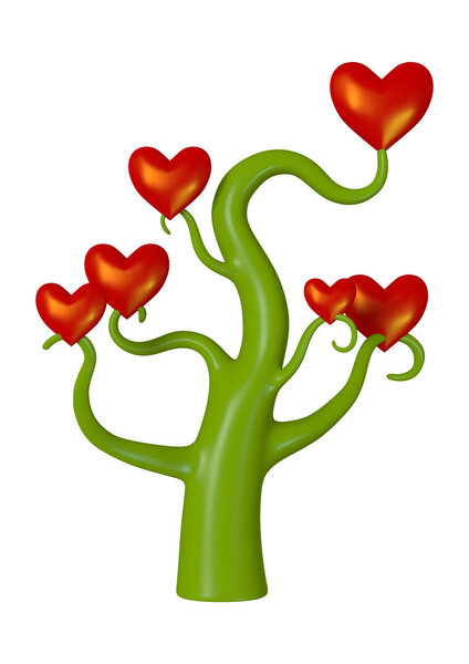 3D Rendering Heart Tree on White
