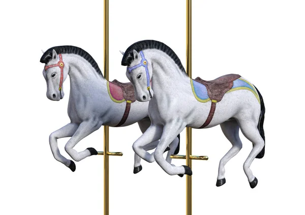 3D renderowania konie Carousel na białym — Zdjęcie stockowe