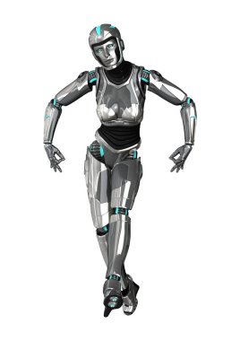 3D render kadın Robot üzerinde beyaz