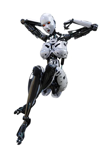 3D Rendering robot femminile su bianco — Foto Stock