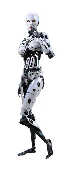 3D rendering θηλυκό ρομπότ σε λευκό — Φωτογραφία Αρχείου