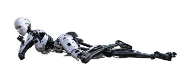 3D render kadın Robot üzerinde beyaz