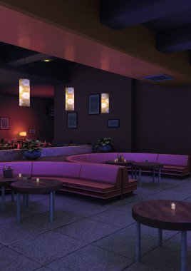 3D render Lounge Bar iç