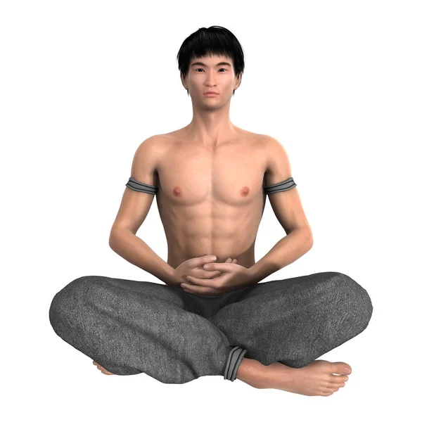 3D Rendering asiatico uomo meditatingl su bianco — Foto Stock