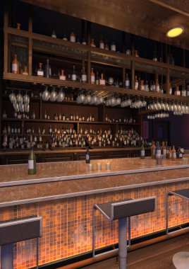 3D render Lounge Bar iç