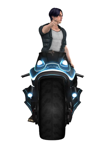 3D renderização motociclista em branco — Fotografia de Stock