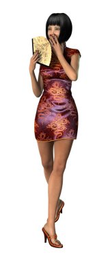 3D render Asyalı kadın beyaz