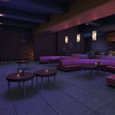 3D render Lounge Bar iç
