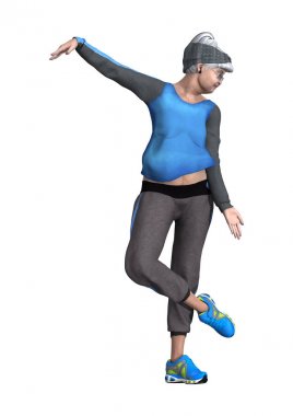 3d render üst düzey kadın beyaz dans