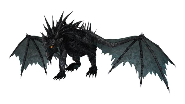 3D renderização dragão preto no branco — Fotografia de Stock