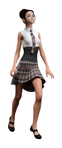 3D Rendering Teenager Schoolgirl on White — Stock Photo, Image