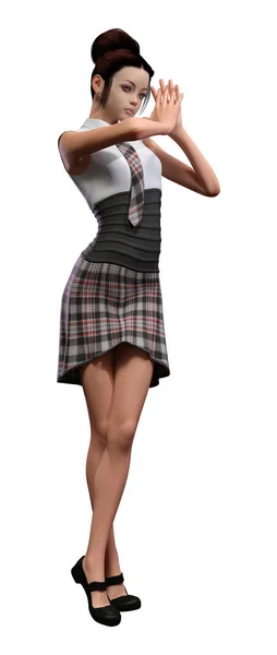 3D Rendering Teenager Schoolgirl on White — Stock Photo, Image