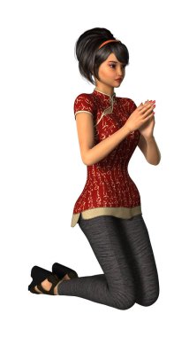 3D işleme Modern Asya kız beyaz