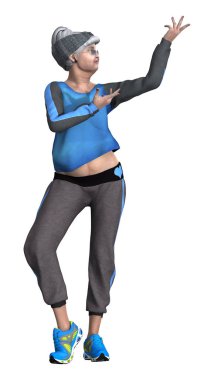 3d render üst düzey kadın beyaz dans