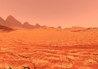 3D render gezegen Mars peyzaj