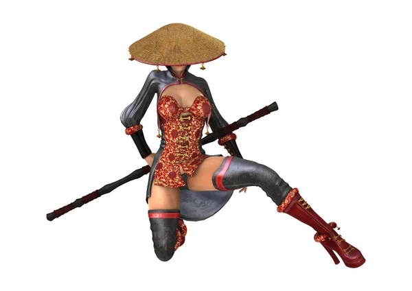 3D representación asiática batalla mujer en blanco — Foto de Stock