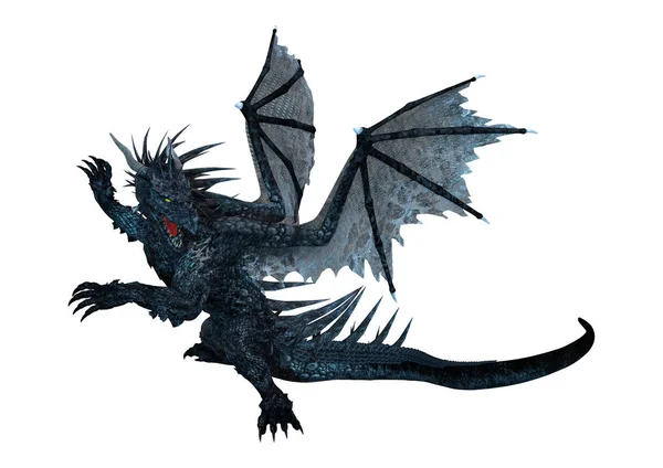 Rendu 3D Dragon Noir sur Blanc — Photo