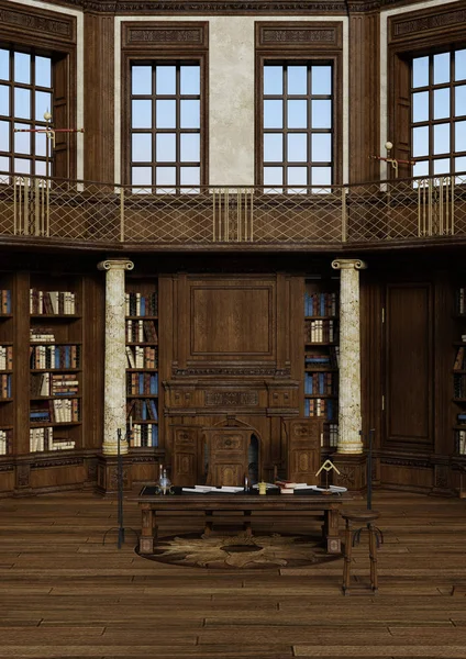 Rendering 3D Biblioteca Antica — Foto Stock