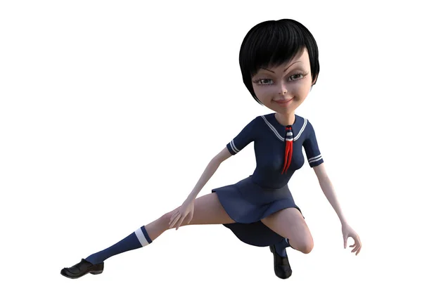 3D rendering Japán iskoláslány fehér — Stock Fotó