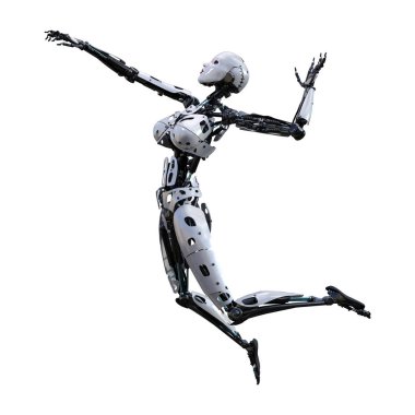 3D render kadın Robot üzerinde beyaz
