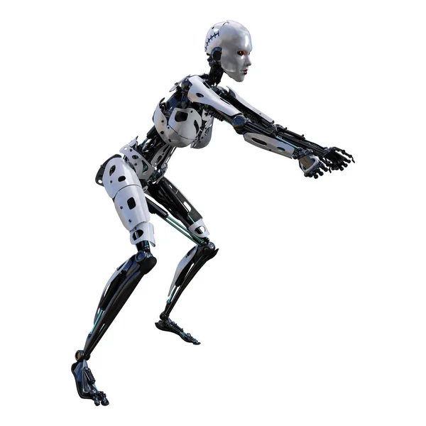 3D Rendering robot femminile su bianco — Foto Stock