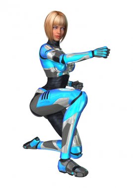 3D render kadın Robot üzerinde beyaz