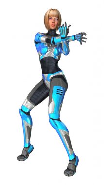 3D render kadın Robot üzerinde beyaz