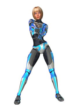 3D render kadın Robot üzerinde beyaz