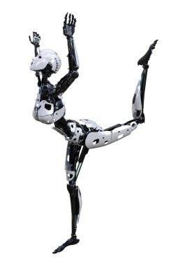 3D render kadın Robot üzerinde beyaz
